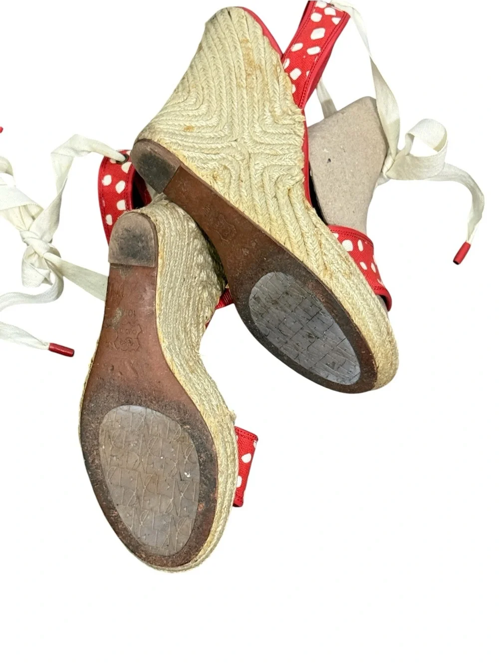 Diane von Furstenberg red canvas polka dot espadrille wedge Sandals